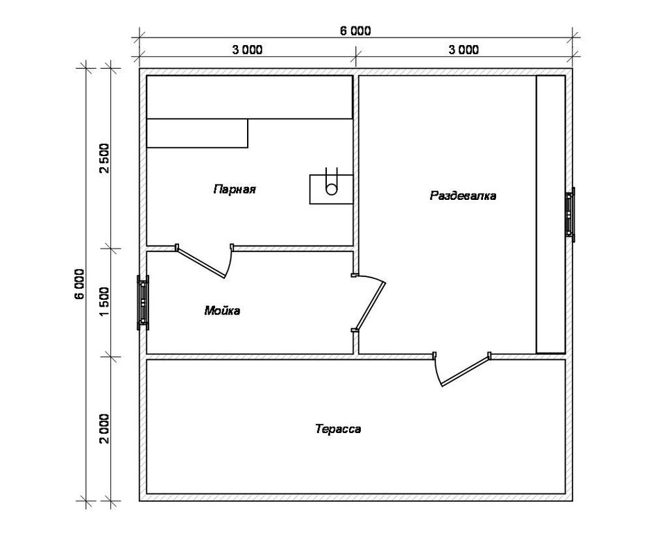 Чертеж бани 6х6